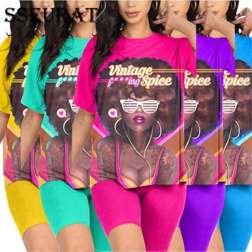 SSEURAT 2021 Women Two Pieces Sets Summer Tracksuits Print Tops+Jogger Shorts Sexy Suit Sporty Fitness Outfit