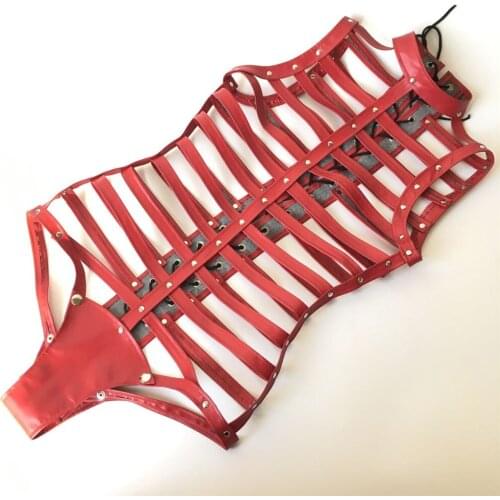 2018 Female Red Sofe Pu Leather Adjustable Bound Bondage Straitjacket Coat Erotic Positioning Bandage Adult BDSM Sex Games Toy