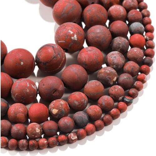 1strand/lot Natural Stone Dull Polish Matte Red Brecciated Jaspers Bead Round Gem Loose Spacer Beads For Jewelry Making Supplies