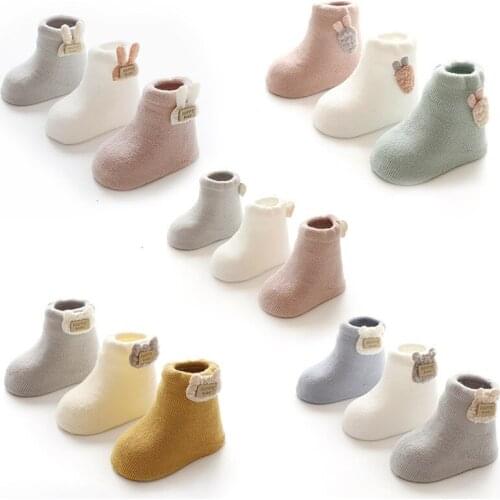 3 Pair Autumn And Winter Keep Warm Socks New Cotton Fashion Cute Unisex Baby Newborn Fresh Candy Color Baby Anti Slip Socks
