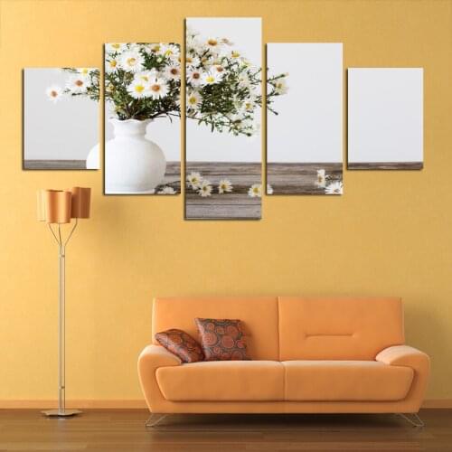 5 pcs hot sale White vase sunflower Oil Painting Modern Canvas Paint Flower Art Wall Hanging Beautiful Scenery Painting