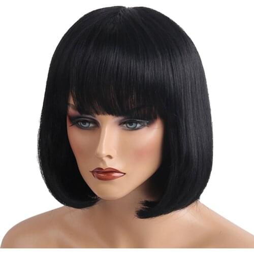Bob Style Human Hair Natural Black Straight Wig Real Human Hair Wigs+Comb