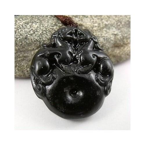 Black Green Chalcedony Safety Button Amulet Pendant NO. 220