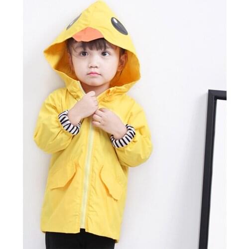 Spring Autumn Fall Waterproof Cute Duck Hoodie Zipper Coat For Children Clothing Outerwear Baby Girl Boy Cartoon Trench Jacket