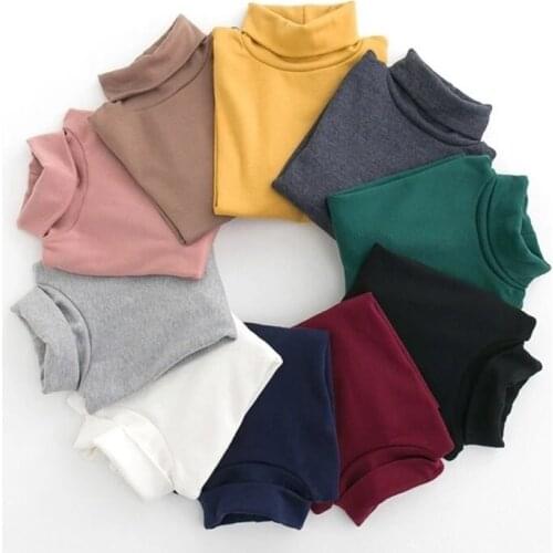 Boys girls Plush thickened high neck t-shirts bottoming clotheschildrens long sleeve candy color T-shirt P5152