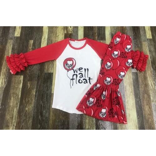 Childrens Boutique Halloween Horrible Red Balloon Clown Lace Long Sleeve Cartoon Pattern Bell Bottom Set
