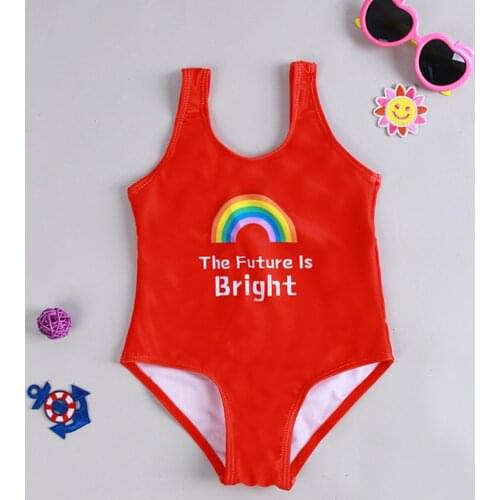 2021 Childrens Summer Swimsuit Cartoon Rainbow One-piece Solid Color Swimsuit Girls Swimsuit Bikini