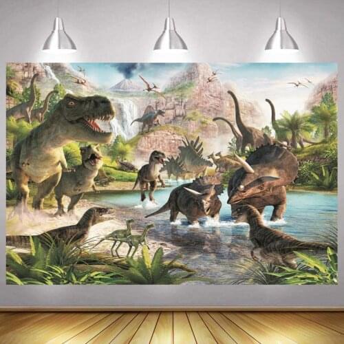 Dinosaur World Photo Backdrop Jungle Animal Safari Wild Happy Birthday Party Boys Decoration Photography Backgrounds Banner Prop