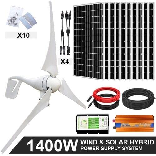 ECOW-WORTHY 1400W 1000W 600W Wind & Solar Hybrid Power Supply System With Inverter