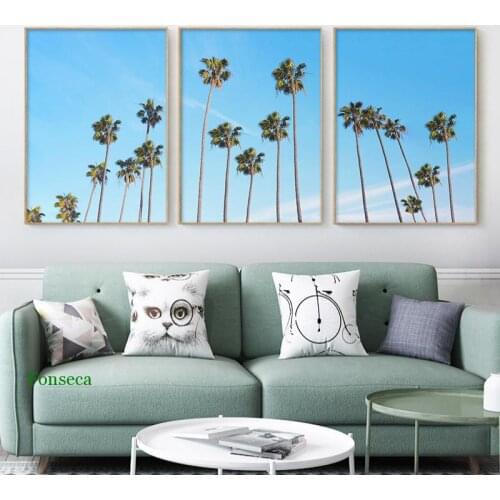 Coconut Palm Tree Blue Sky Canvas Painting Nordic Landscape Posters And Print Wall Art Pictures For Living Room Home Decor