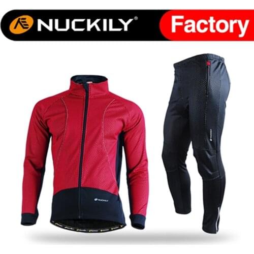 NUCKILY Winter Fleece Cycling Jersey Set Mountian Bicycle Clothes Wear Racing Bike Clothing Cycling Set Waterproof Windbreaker