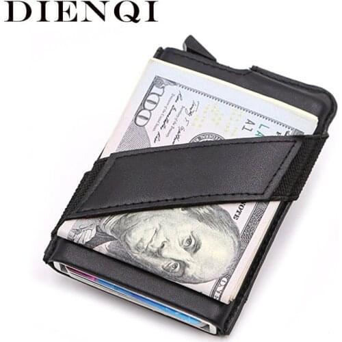 DIENQI PU Leather Anti Rfid Credit Card Holder Men Blocking Wallet Metal Vintage Aluminium Business Bank Cardholder Case Purse