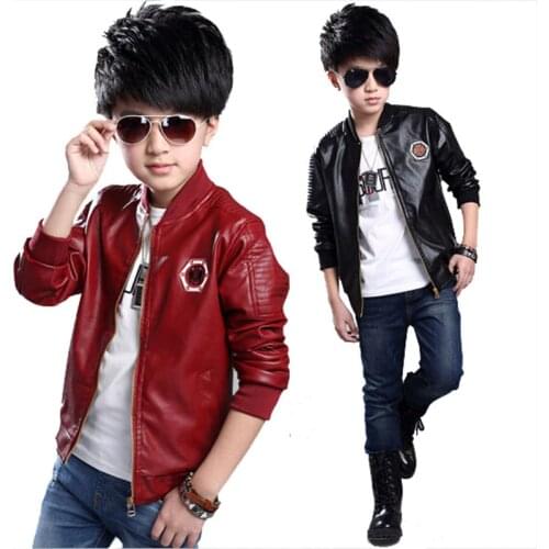 Baby boys Leather jacket Kids clothes boys PU Jacket Children sping fashion embroidery Leather Outwear Baby boys Coats 7~15 T