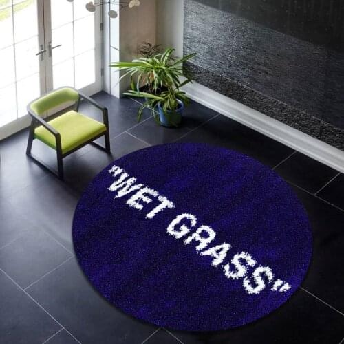 Wet Grass Blue Pattern Round Rug, Blue Carpet, Circle Area Rug, Modern Round Carpet, Popular Rug, Home Decoration