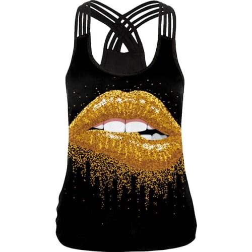 Summer Women Sport Vest Quick Dry Printed Yoga Shirt Elastic Cross Straps Tank Tops Girls Gym Workout Running Sleeveless T-shirt