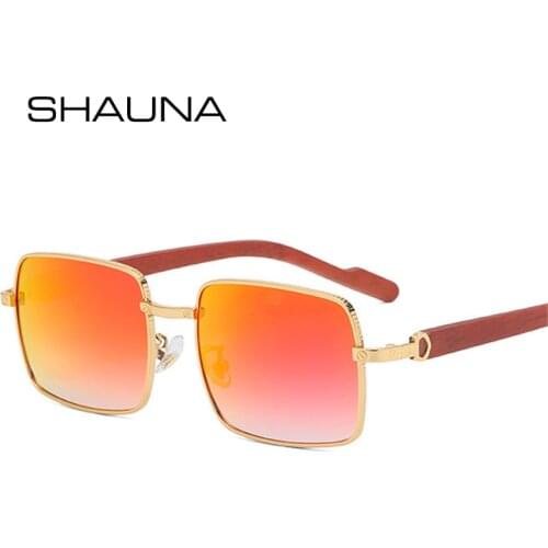 SHAUNA Fashion Square Colorful Sunglasses Women Retro Mirror Coating Eyewear Men Gradient Shades UV400 Wood Grain Sun Glasses