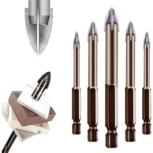 FINDAMAZE Tungsten Carbide Glass Drill Bit Set Alloy Carbide Point with 4 Cutting Edges Tile & Glass Cross Spear Head Drill Bits