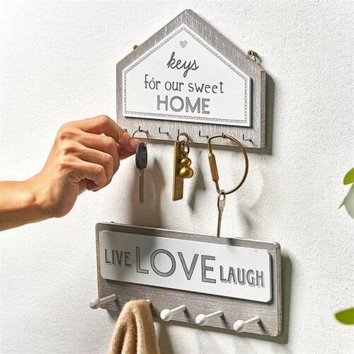 Wall Hanging Wood Key Hanger Holder Wall Organizer Rectangle House Shape Key Rack Hooks Coat Hooks Home Decoration Coat Hanger