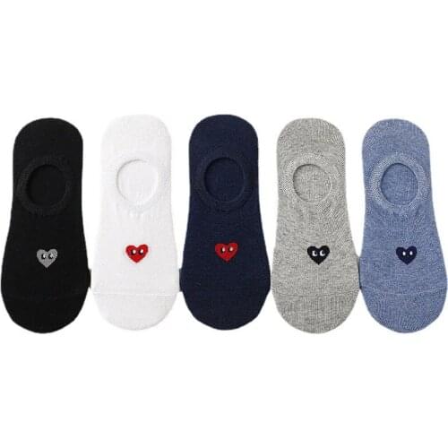 5 Pairs of 5 Colors Spring and Summer New Mens Thin Breathable Short Socks Casual Love Bear Boat Socks Silicone Invisible Funny