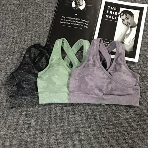 2020 New Camo Seamless Sports Bra For Women Gym Criss Cross Workout Bras High Impact Crop Top Bras Active Wear Wireless Yoga Bra