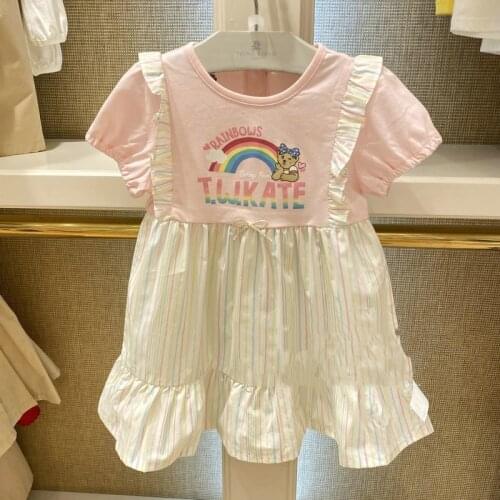 2021summer new 2-9 years old fashion short sleeve dress Rainbow stripe princess dress girl Wedding flower girl dresses