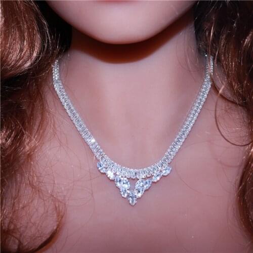 New Fashion Womens Exquisite Zircon Crystal Necklace Earring Set Luxury Bride Wedding Jewelry Set Wholesale And Retail