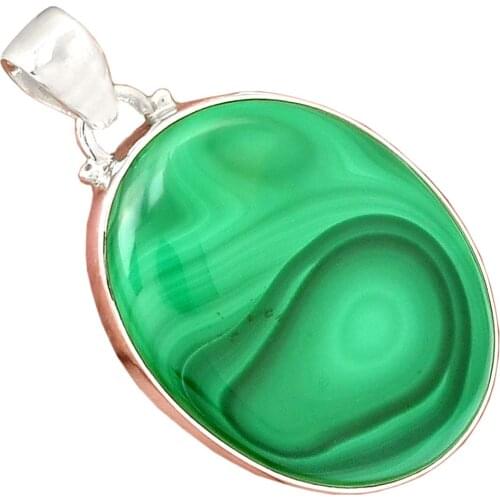 Genuine Malachite Pendant 925 Sterling Silver, 44.7 mm, AP6658