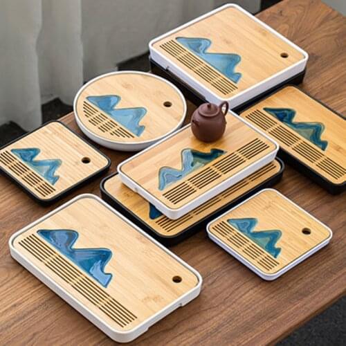 1pc Natural Bamboo Tea Tray Water Storage Tea Board Chinese Kung-Fu Tea Set Landscape Pic.Board Traditional Bamboo Pu'er Tea Tra