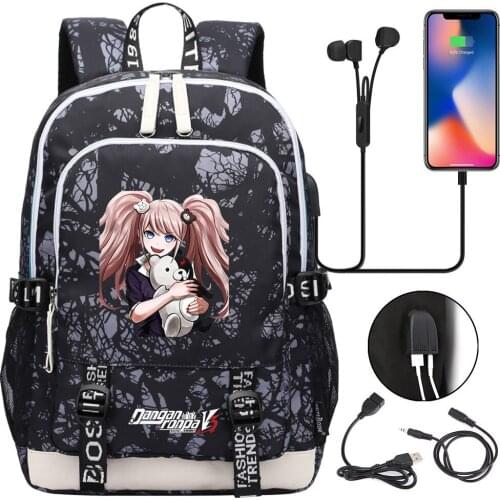 Danganronpa Backpack Teenager USB Charging Laptop Backpack Women Men Rucksack Kids Book Bag Mochila Travel Bag