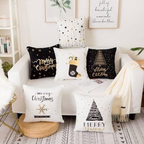 Christmas Decorative Pillow Super Soft Velvet Bronzing Gold Foil Pillowcase Golden Love Cushion Home Decor Sofa Throw Pillow