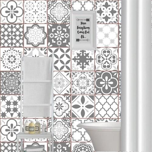 Grey Style Floor Tiles Diagonal Wall Stickers Wall Decals Custom Mural Tile Vinyl Vintage Europe Bathroom Kitchen Waist Line Art