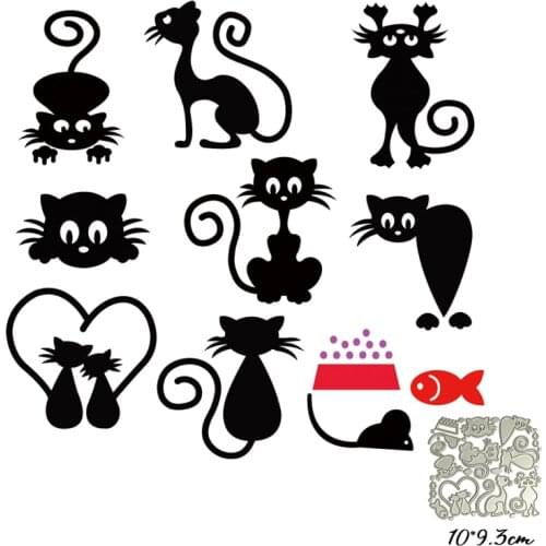 Cute Cat Set Greeting Card Metal Cutting Dies Stencil DIY Animal Scrapbook Paper Photo Album Craft Template Dies