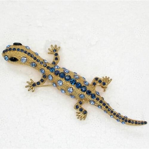 Blue Rhinestone Gecko Pin brooches C895 BL2