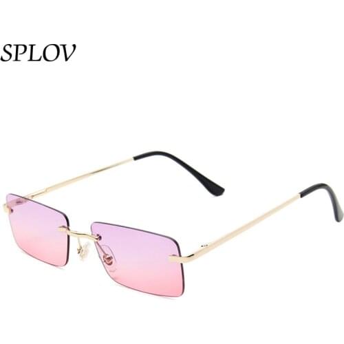 2021 Luxury Small Rimless Men Women Sunglasses Rectangle Vintage Brand Designer Summer Trendy Shades Brown Retro Sunglasses