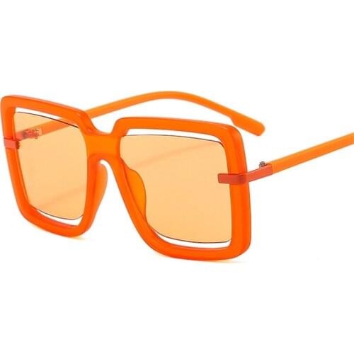 Fashion Oversized Square Sunglasses Women Retro Hollow Ocean Lens Eyewear Shades UV400 Men Orange Pink Sun Glasses