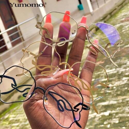 New Irregular Sunglasses Women Brand Designer Alloy Frame Oversized Personality Eyeglasses Fashion Female Clear len Men