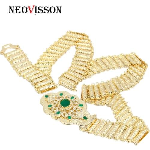NEOVISSON Gold Color Red Green Crystal Female Caftan Belt Algeria Women Wedding Jewelry Metal Chain Wholesale