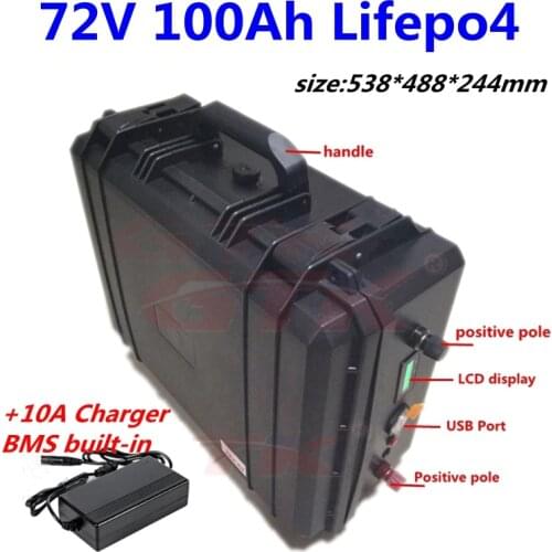 Waterproof 72V 100Ah Lifepo4 lithium gtk battery pack LCD display for 2000w 5kw 7kw 10kw hub motor ebike golf cart+10A Charger