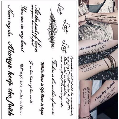 Waterproof Temporary English Word sexy romantic Tattoo Stickers Black Letters Feather Body Art Tattoos Dropshipping