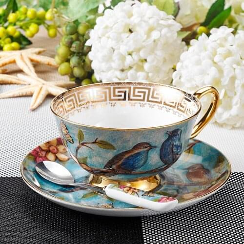 Top Grade Nordic Bone China Ceramic Coffee Cup and saucer Set Porcelain Mug Letter Gold L AND V Mark Design Gilded Coffee Sets