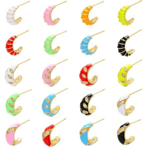 ZHUKOU Exquisite 1 piece women enamel earrings gold color studs earrings jewelry CZ crystal conch shape stud earring model:VE312