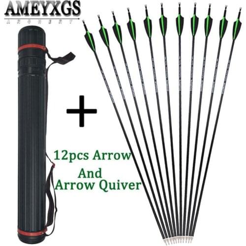 12pcs 30inch Spine 500 Carbon Arrow And Portable Adjustable Arrow Quiver For Outdoor Sports Hunting Shooting Archery Accessories