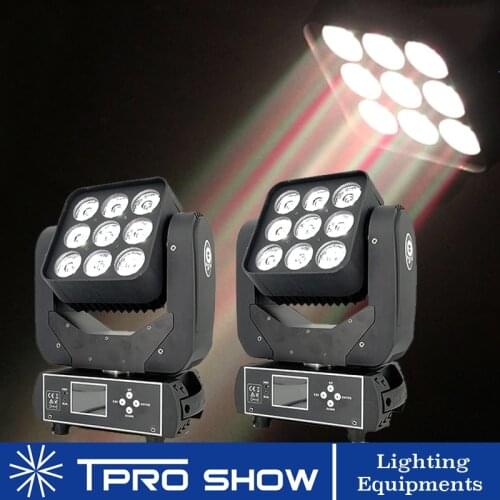 2Pcs Moving Head 9x12W Matrix LED Panel RGBW Lyre Wash Beam DJ Lighting Dmx512 Auto Music Control for Stage Club Party Live Show
