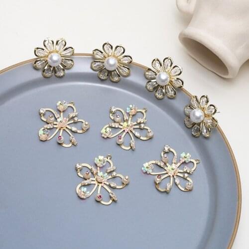 2pcs Korean Elegant white pearl crystal flower Earrings For Women Girls temperament gentle diy jewelry accessories materials