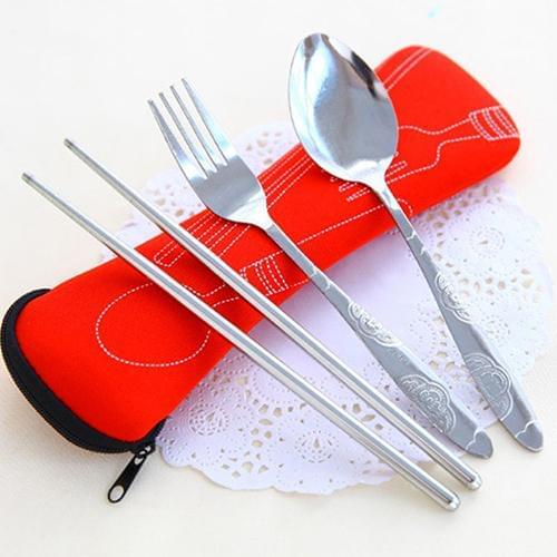 3 Pcs Fork Spoon Chopsticks Travel Stainless Steel Cutlery Portable Camping Bag 2020
