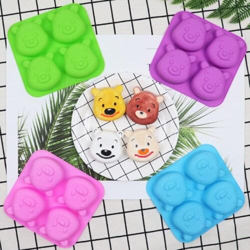 4 Even cartoon bear silicone molds chocolate cake pudding non-stick mold DIY soap mold baking tools