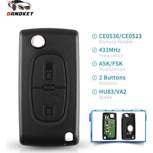 Dandkey 434Mhz ASK FSK Flip Remote Control Key For Peugeot 107 207 307 308 407 607 CE0523 Ce0536 ID46 Chip Fob Uncut Blade