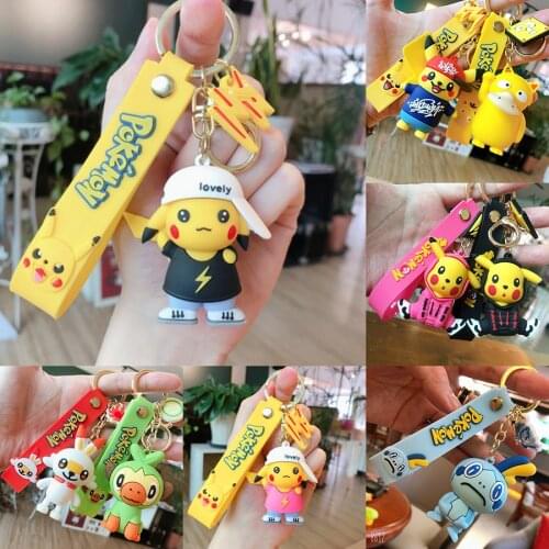 Pokemon Keychain Pikachu Duck Keychain Model Schoolbag Satchel Charm Small Ornament Car Keychain Christmas Gift