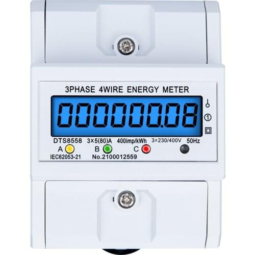 380V 80A 3 Phase 4 Wire Din Rail Electronic Watt Power Energy Meter Wattmeter kWh LCD Display