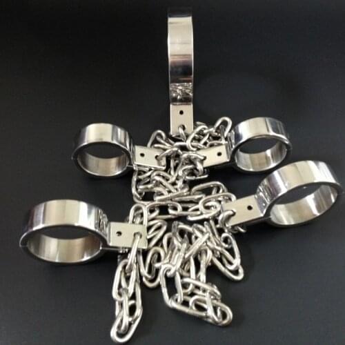 Fetish sex tools for sale Collars handcuffs shackled)stainless steel sex BDSM women bondage restraints sex toy for couples
